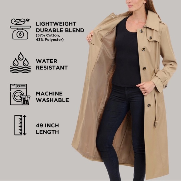 London Fog Women's Single Breasted Hooded Long Trench Coat, British Khaki, M - Picture 3 of 4